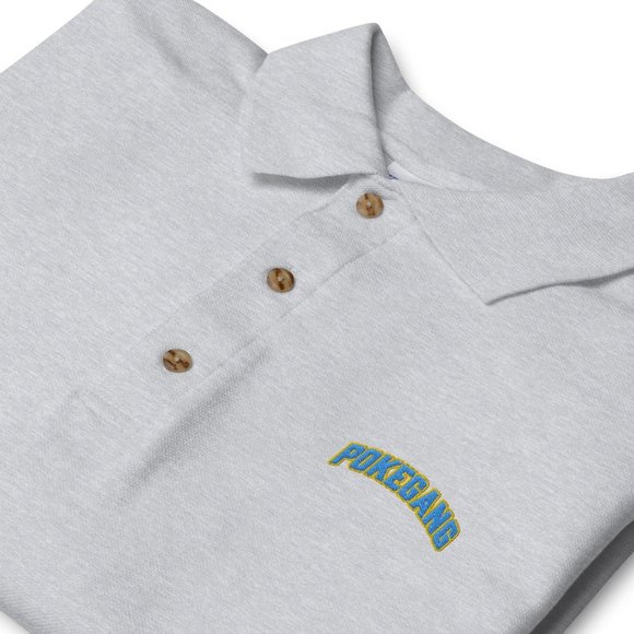 PokeGang Men's Gray Short Sleeve Button Up Embroidery Polo Golf Shirt Size S - Picture 2 of 2